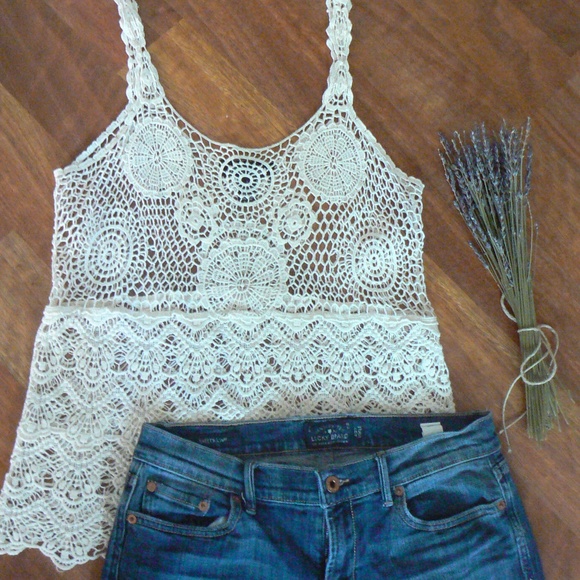 INC International Concepts Tops - HOST PICK INC white cream crochet lace Boho tank S